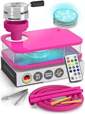 Pink Hookah Set   Premium Portable Hookah Set With Everything And Case For Travel Flat Hookah Box Hookah Set With Charcoal Holder & Coal Cover  Travel Hookah Set With Everything