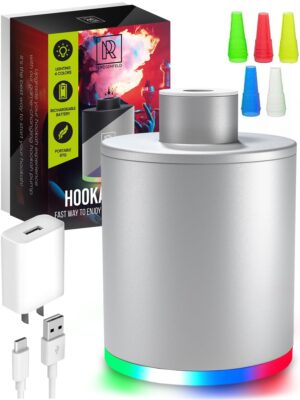 Silver Mini Hookah Pump Hookah Starter with 1000 mAh Rechargeable Battery   Electric Hookah Starter Vacuum Kit with Led Light   Mini Portable Charcoal Starter   Shisha Hookah Vacuum Starter Helper