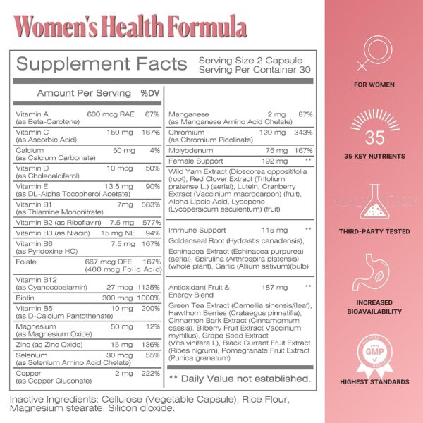 Women's Multivitamin & Mineral Complex with Plant Based Extracts   Hair Skin and Nails Vitamins   Foundational Multivitamin for Women   30 Day Supply - Image 6