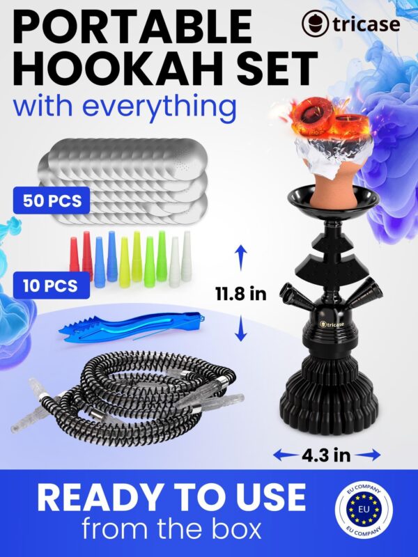 Portable Hookah set with everything   Hookah Set 4 Hose Hookah – LilOne Black Hookah 4 Hose - Image 2