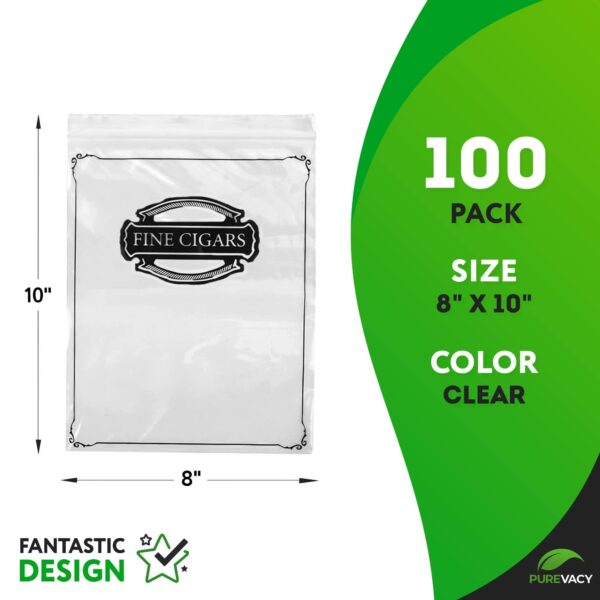 Poly Zipper Cigar Bag 8 x 10 Pack of 100 Fine Clear Plastic Bags for Cigars 2 Mil Thick Clear Poly Bags Tamper Proof Small Zipper Bags Reclosable Zip Bags for Safe Storage Cigars - Image 2
