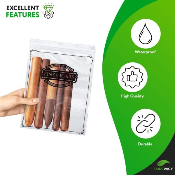 Poly Zipper Cigar Bag 8 x 10 Pack of 100 Fine Clear Plastic Bags for Cigars 2 Mil Thick Clear Poly Bags Tamper Proof Small Zipper Bags Reclosable Zip Bags for Safe Storage Cigars - Image 4