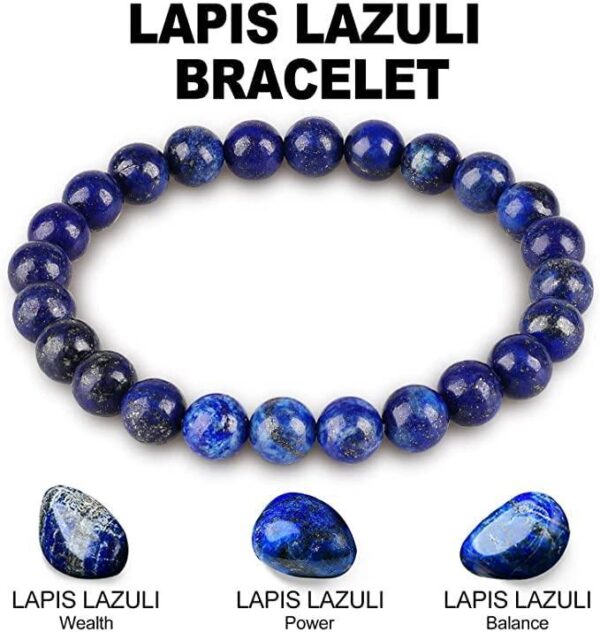 Protection Bracelet – Lapis Lazuli Beaded Bracelet – Triple Protection Bracelet for Stress Relief Healing Good Fortune – Crystal Bracelet for Men and Women - Image 2