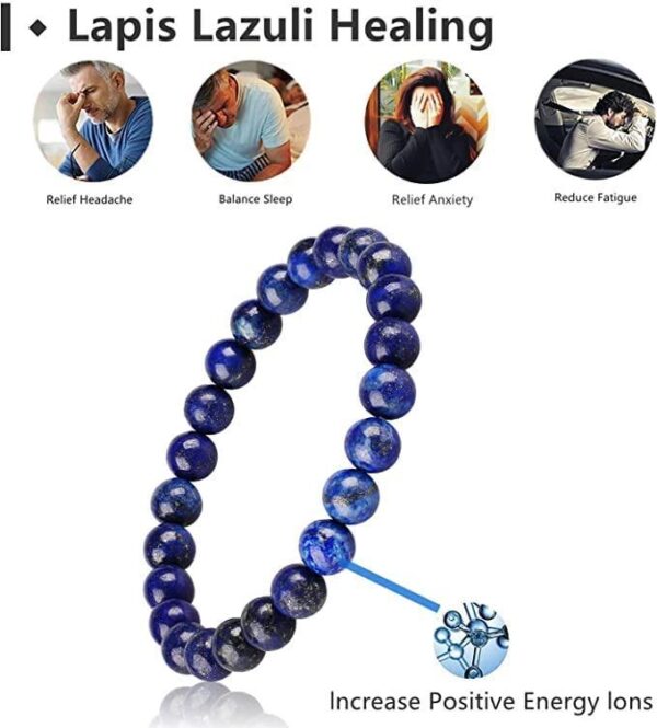 Protection Bracelet – Lapis Lazuli Beaded Bracelet – Triple Protection Bracelet for Stress Relief Healing Good Fortune – Crystal Bracelet for Men and Women - Image 3