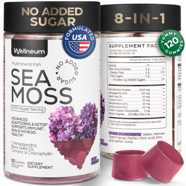 Multimineral Sea Moss Glow Gummies 3000 Mg   Irish Seamoss for Immunity Thyroid Health Skin   Detox Cleanse Gummies with Black Seed Oil Bladderwrack Ashwagandha   No Sugar GMO   for Men and Women