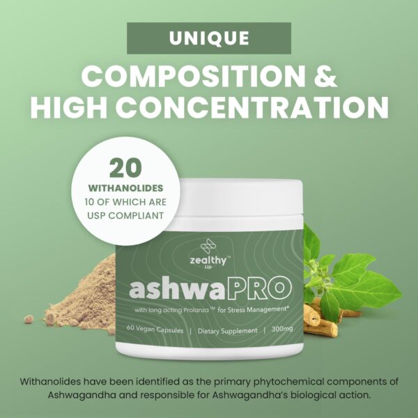 ashwaPRO Ashwagandha Capsules with USP Compliant Withanolides Vegan Ashwagandha Supplements with Extensive Adaptogenic Support Mental Wellness & Focus Supplement 300 mg per Capsule   Zealthy Life - Image 4