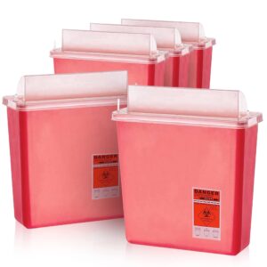 Translucent Red Sharps Containers with Biohazard Symbol 10.5x4.75x10.75 Pack of 5 Plastic Diabetic Needle Disposal Containers 1.25 Gallon Biohazard Containers Disposal Containers