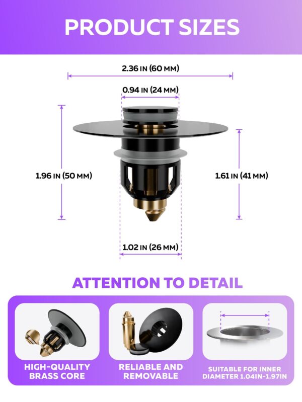 Matte Black Bathroom Sink Drain Stopper   Universal Stainless Steel Bounce Drain Plug Filter (Matte Black) - Image 5