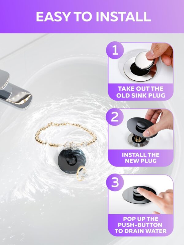 Matte Black Bathroom Sink Drain Stopper   Universal Stainless Steel Bounce Drain Plug Filter (Matte Black) - Image 6