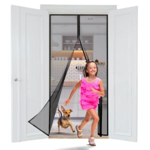 Magnetic Screen Door 38'' x 82'' Black Door Net Screen with Magnet Automatically Closure Lightweight Mosquito Net for Door Polyester Magnetic Mesh Screen Door for Home