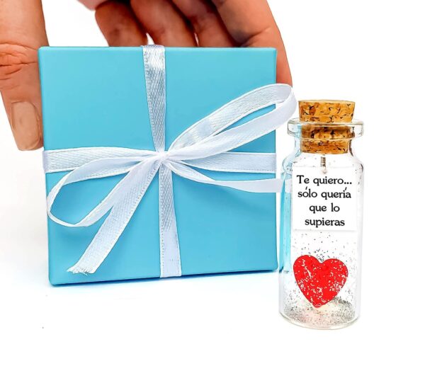 Mensaje romántico en una botella para regalar a tu novio o novia   Tarro de los deseos con una tarjeta para tu esposo o esposa (bottle in teal blue box Te quiero… sólo quería que lo supieras)