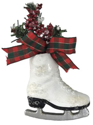 Winter Holiday Ice Skate Ornament with Berries and Bow