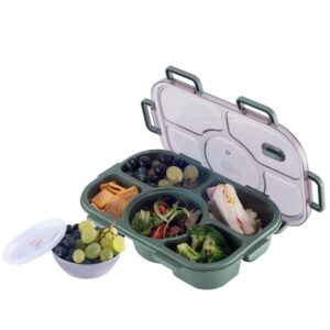 Tarlini| Green Bento Box | Simple & Easy Leak Proof BPA Free 5 Compartment | Bento box adult lunch box | Cute & Compact bento lunch box for Work Travel | 50 Ounces