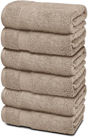 Resort Collection Soft Hand Towels | 16x27 Luxury Hotel Plush & Absorbent Cotton Hand Towel [6 Pack Taupe]