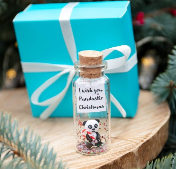 Cute and Kawaii Anniversary Presents   Personalized Love Gifts for Boyfriend Girlfriend   Romantic Gift for Her Him (White and Black Panda   I Wish You Pandastic Christmas in Teal Gift Box) - Image 2