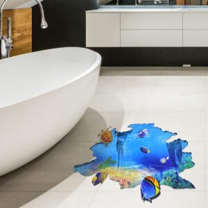 3D Floor Stickers Ocean Bathroom Decor Under Water Floor Decal 3D Wallpaper Decals Removable Floor Sticker   PVC 3D Ocean Wall Decals Ocean Themed Bedroom Decor Ocean Theme Classroom Birthday Party
