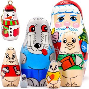 AEVVV Fairy Tale Nesting Dolls Set of 5 pcs   Christmas Nesting Doll and Snowman Keychain