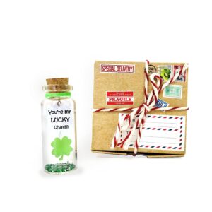Kseniya Revta Tiny Magical Message in a Bottle Gift Idea   Classy Inspirational Gifts for Him and Her   Unique Presents for Women and Men (Green Clover   You're My Lucky Charm in Craft Gift Box)