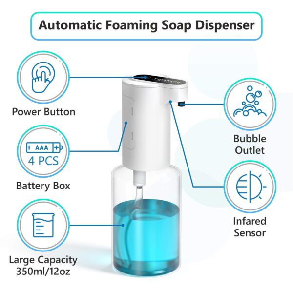 Automatic Touchless Foaming Soap Dispenser 12oz/350ml Battery Operated Auto Electric Hand Touch Free Foam Dispenser with Motion Sensor for Kitchen Bathroom - Image 7