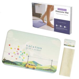 DURABLEZ Japanese Style 23.6'' x 15.3'' Fast Water Absorbing Diatomite Stone Bath Mat with Anti Slip Pad and Soap Dish Printed