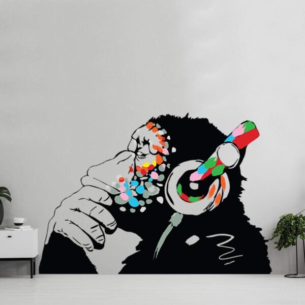Banksy Thinking Monkey Sticker   Art Vinyl Street Dj Baksy Wall Decal   Headphones Chimp Music Thinker Graffiti Mural   Boy Smart Decals - Image 7