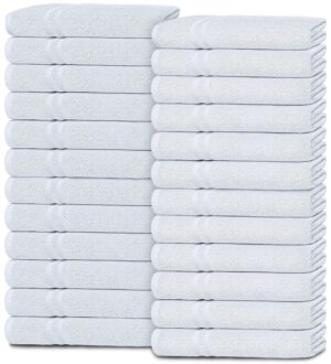 Wealuxe White Washcloths for Body and Face Towel Cotton Wash Cloths Bulk 24 Pack Flannel Spa Fingertip Wash Clothes 12x12 Inch Soft Absorbent Gym Towels