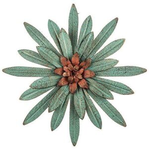 Everydecor Distressed Turquoise with Red Center Metal Flower Wall Decor