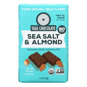 Taza Chocolate Stone Ground Organic Dark Chocolate Bar - Sea Salt And Almond - Case Of 10 - 2.5 Oz.