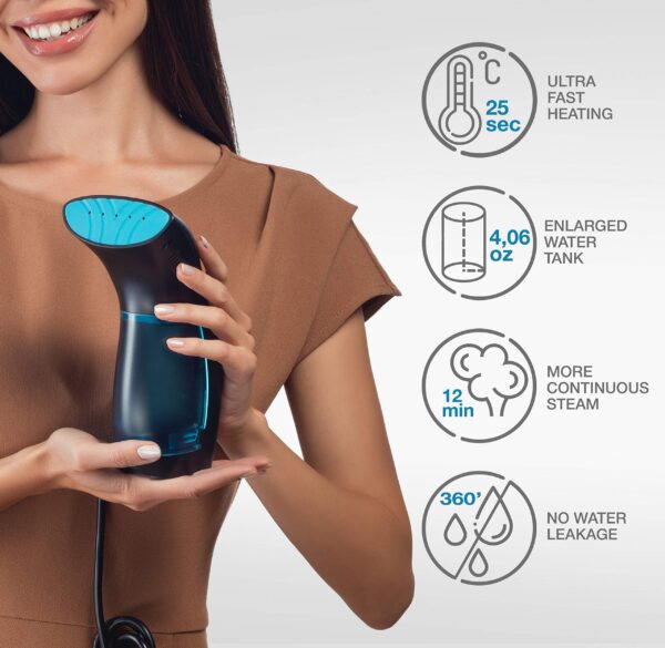 Travel Steamer for Clothes Handheld Garment Steamer Mini Portable Fabric Steamer Iron Wrinkles Steam Remover 25s Fast Heat up 120ml Water Tank Anti Leak Ironing Pump System 950W – 360° - Image 2
