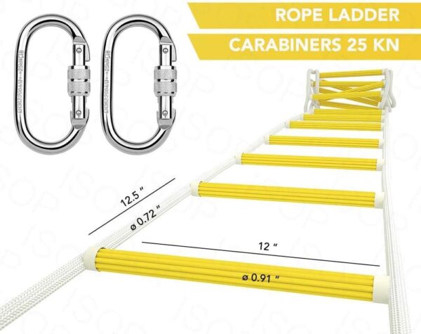 Climbing Down Rope Ladder 25ft l Compact Portable Emergency Rope Ladder 25ft l Rope Ladder for Kids & Adults   Fire Evacuation Ladder l Tree House Ladder