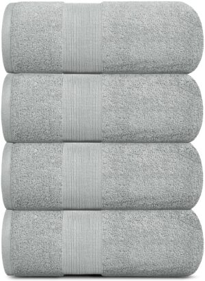 Resort Collection Soft Bath Towels | 28x55 Luxury Hotel Plush & Absorbent Cotton Bath Towel Large [4 Pack Dolphin Grey]