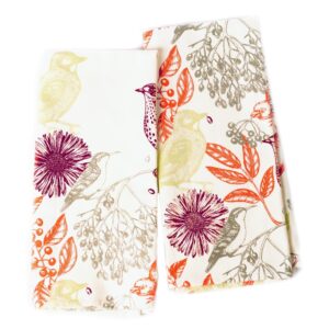 The Fine Living Co. 100% Cotton Kitchen Towels Set of 2 18 x 28 inches Hello Bird Printed Dish Towels Hand Towels Boho Tea Towels   Multifunctional Stylish Absorbent Quick Dry Soft