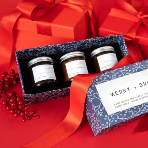UnboxMe 3 Piece Holiday Scented Candle Set   Hand Poured Soy Wax with Essential Oils Glass Candle Set with Gift Box Use for Home Stocking Stuffer Secret Santa & More Christmas Candle Gift Sets