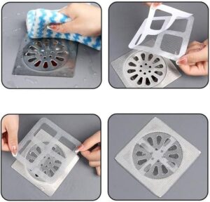 Disposable Square Shower Drain Cover Hair Catcher 20PCS Pack 4  X 4  Mesh Stickers Kitchen Bathroom Shower Bathtub for Human and pet Hair (20 PCS)