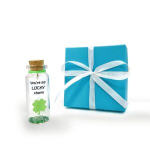 Tiny Magical Message in a Bottle Gift Idea   Classy Inspirational Gifts for Him and Her   Unique Presents for Women and Men (Green Clover   You're My Lucky Charm in Teal Gift Box)