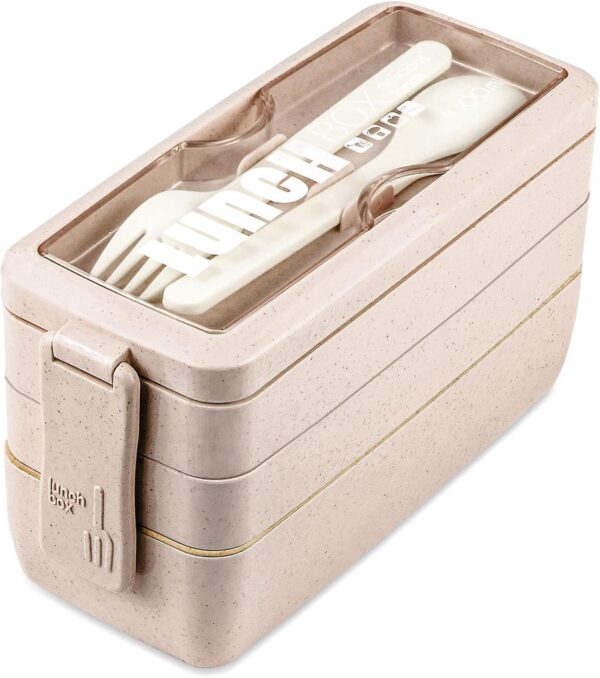 TARLINI Premium Bento Box for Adults   Upgraded Version Includes Spoon & Fork Leakproof and BPA Free 32 oz Beige