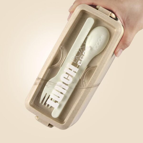 TARLINI Premium Bento Box for Adults   Upgraded Version Includes Spoon & Fork Leakproof and BPA Free 32 oz Beige - Image 7