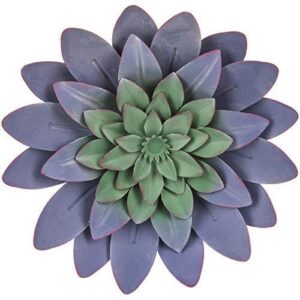 Everydecor 3D Metal Succulent Wall Decor   Purple Hand Painted Hanging Metal Flowers Wall Decor for Living Room Bedroom Kitchen Bathroom   Flower Wall Art for Indoor & Outdoor Decor