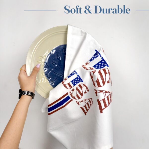 The Fine Living Co. USA Patriotic Kitchen Towels 2 Pack 100% Cotton 4th of July Independence Day Americana Hand Towels Decorative Towel for Drying Cleaning 18 x28 - Image 2