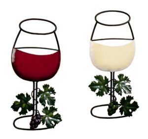Wine Wall Decor   Vintage Red & White Wine Glasses Metal Decoration for Home Kitchen Living Room Dining Area Farmhouse   With Hanging Hooks for Easy Installation   2 Pieces per Set