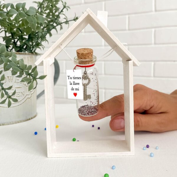 Mensaje romántico en una botella para regalar a tu novio o novia   Tarro de los deseos con una tarjeta para tu esposo o esposa (bottle in teal blue box Tu tienes la llave de mi corazón) - Image 7
