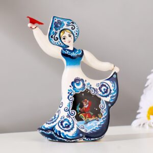 AEVVV Traditional Gzhel Ceramic Bell Doll   Hand Painted Blue & White Russian Souvenir Figurine 4.5” Home Decor