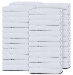 Wealuxe White Washcloths for Body and Face Towel Cotton Wash Cloths Bulk 48 Pack Flannel Spa Fingertip Wash Clothes 12x12 Inch Soft Absorbent Gym Towels