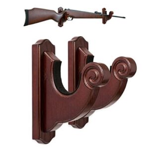TESLYAR Gun Rack Wall Mount Hold Up Displays Horizontal Gun Rack and Shotgun Hooks Store Rifle Shotgun Bow Real Hardwood Hanger Twisted (Red)