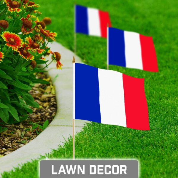 G128 30 Pack Handheld France French Stick Flags | 8x12 In | Printed 150D Polyester Country Flag Solid Wooden Stick Spear Gold Tip - Image 3
