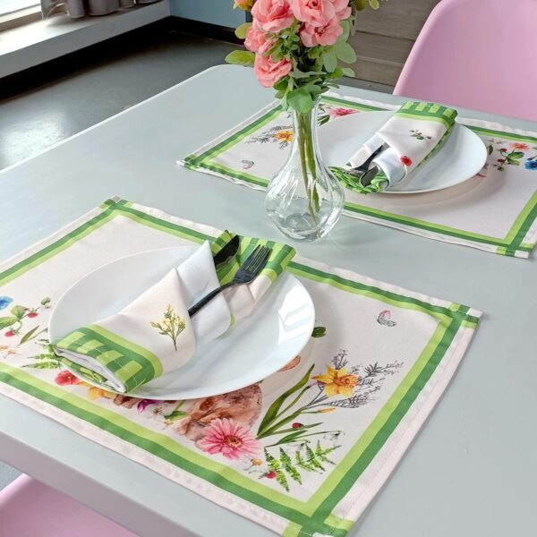 AHOLTA DESIGN Easter Floral Ornament Easter Table Runner Non Iron Stain Resistant Easter Table Cover Perfect for Spring Kitchen Indoor Dining Room Outdoor Spring Decorations Placemat 13 x19  4PCs - Image 2