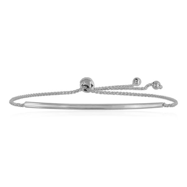 14k White Gold Smooth Curved Bar Lariat Design Bracelet - Image 3