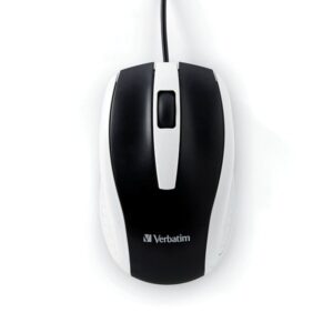 Verbatim 99740 Corded Optical Computer Mouse, Ergonomic, 3 Buttons, USB (White)