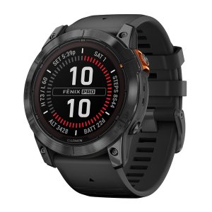 Garmin 010-02778-00 fenix 7X Pro Solar Edition Smartwatch, Slate Gray Bezel with Black Band