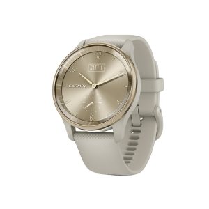 Garmin 010-02665-02 vivomove Trend Hybrid Smartwatch with Stainless Steel Bezel and Silicone Band (Cream Gold)
